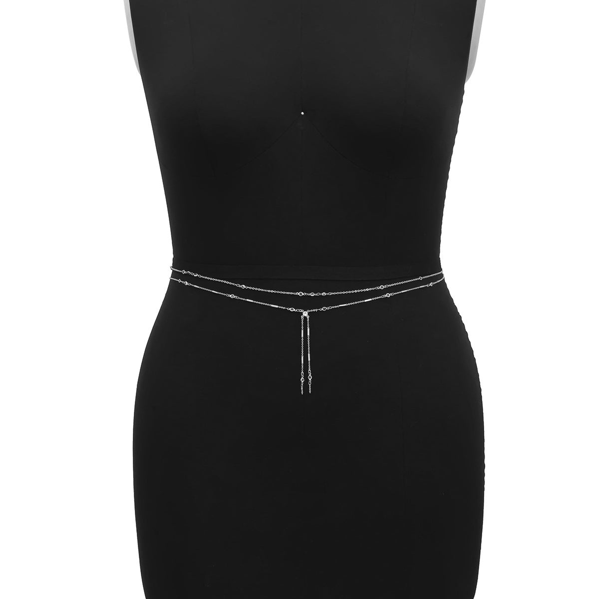 Minimalist Geometric Body Chain for Women with Metal Beaded Chain and Sequin Pendant Double-Layer Waist Chain