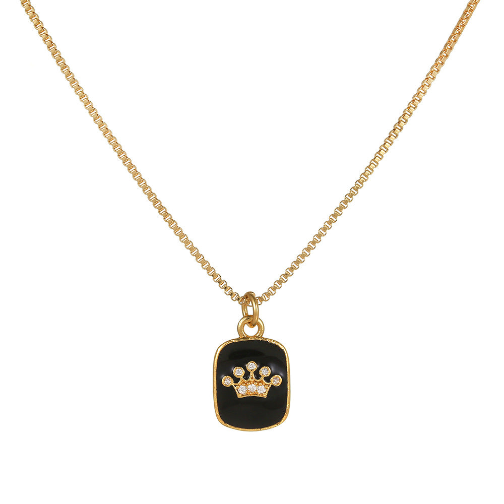 Elegant 18K Gold Plated Heart Geometric Brass Drip Oil Necklace with Cubic Zirconia for Unisex