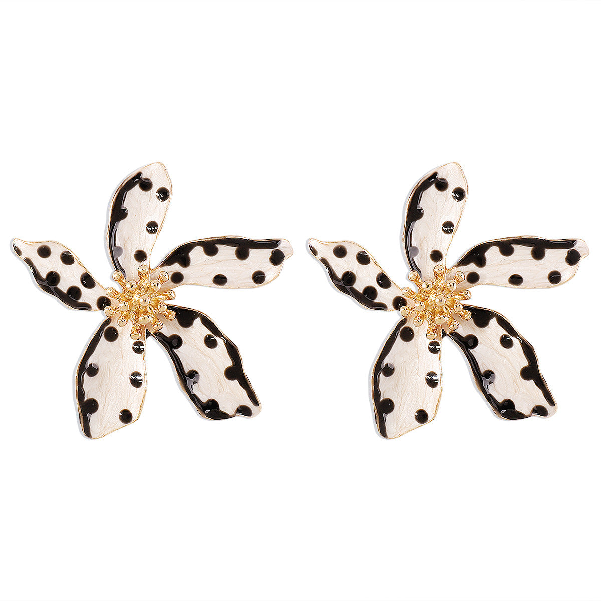 Sweet and Edgy Floral Polka Dot Earrings for Women Made of Alloy with Enamel Finish
