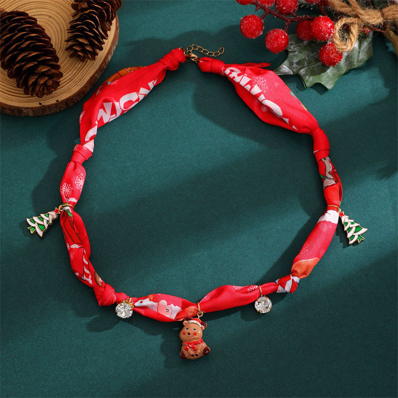 Casual Alloy Plated Christmas Tree and Reindeer Pendant Necklace for Women