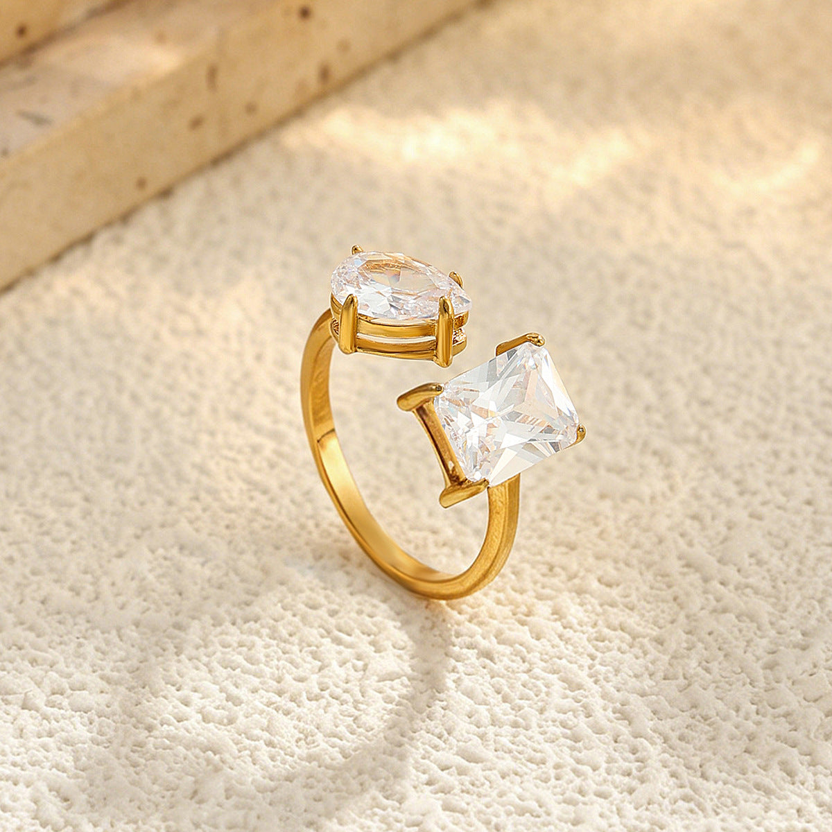 Minimalist Stainless Steel 18K Gold Plated Star Heart Teardrop Cubic Zirconia Ring for Women