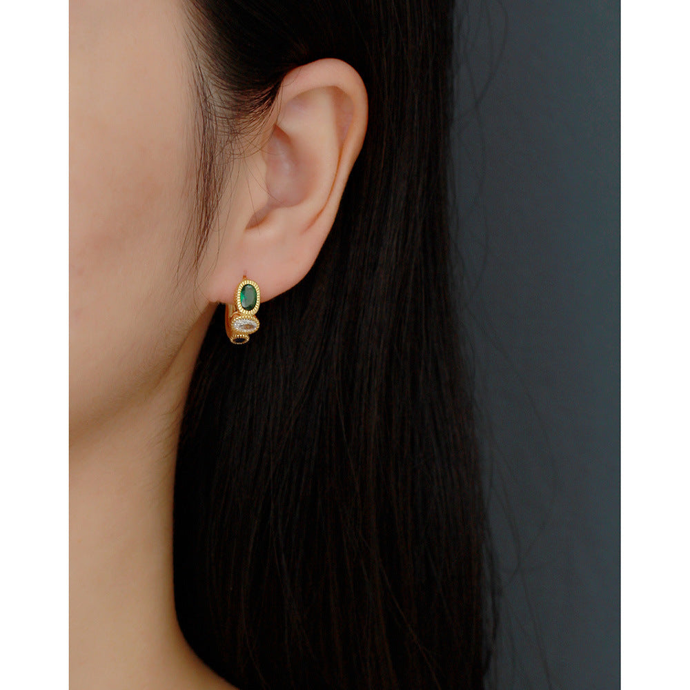 Geometric Shape S925 Sterling Silver Emerald Earrings with Plated Finish for Women