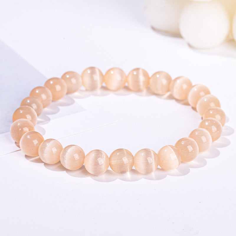 Elegant Round Cat's Eye Stone Beaded Bracelet for Women