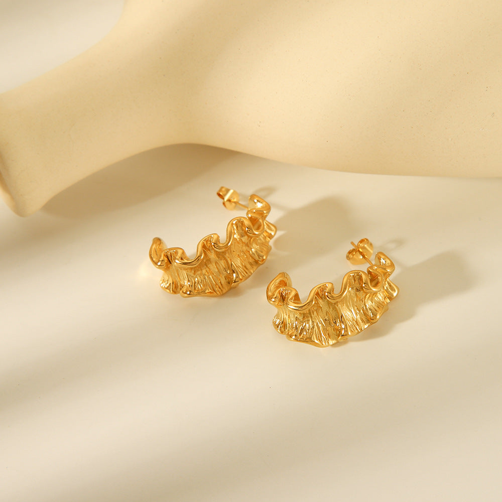 Geometric Irregular Hammered Texture 18K Gold Plated Titanium Steel Earrings for Women
