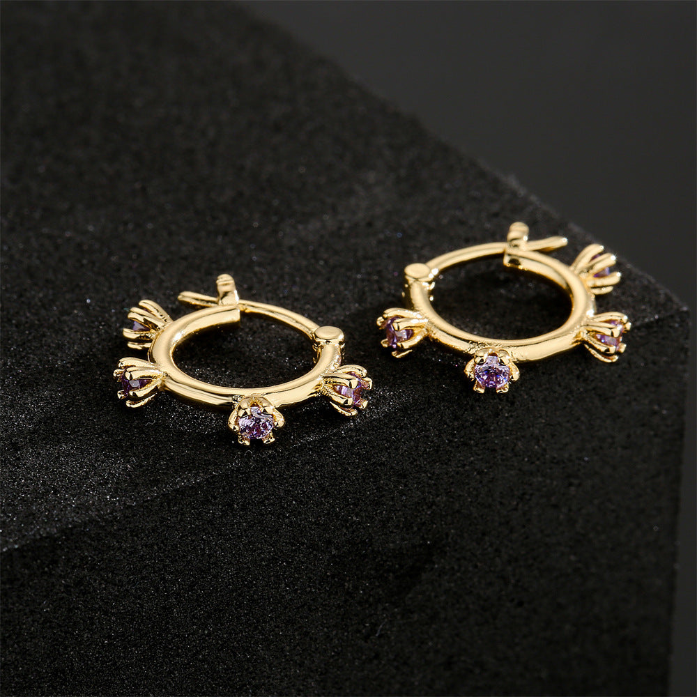 Orecchini Geometrici Minimalisti da Donna in Rame con Placcatura in Oro 18K e Zirconi AAA