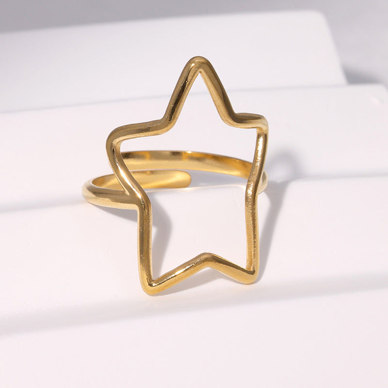 Minimalist Adjustable Star-Shaped Stainless Steel Ring with Plated Finish for Women
