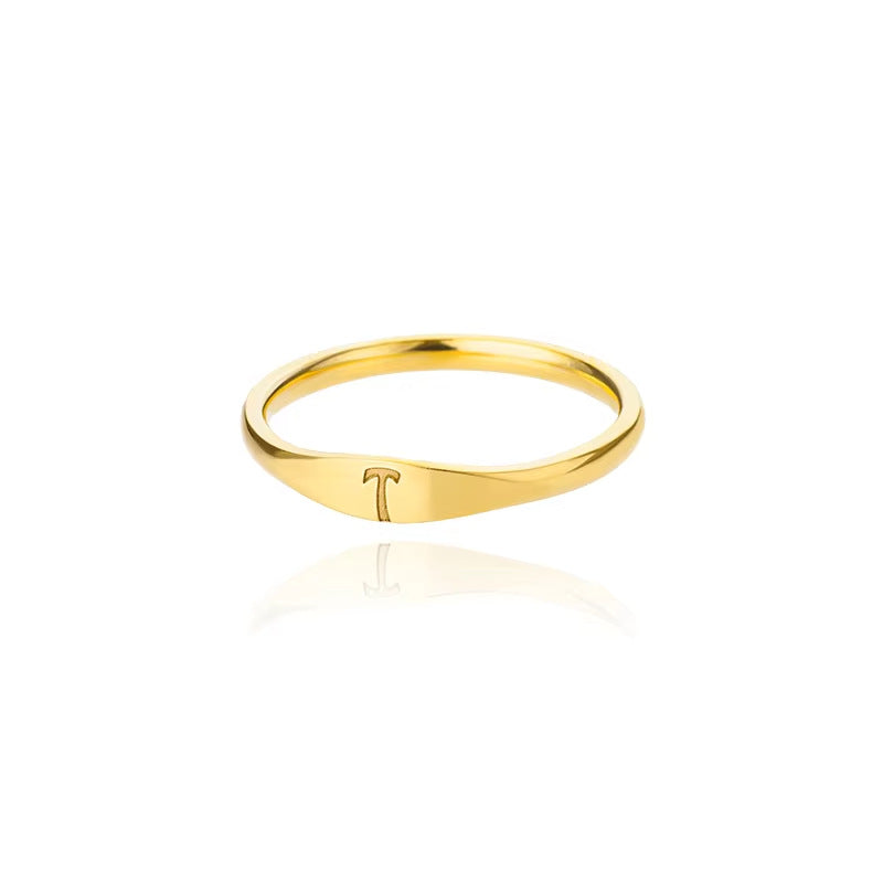 Minimalist Luxury Plated Stainless Steel Letter Ring Unisex