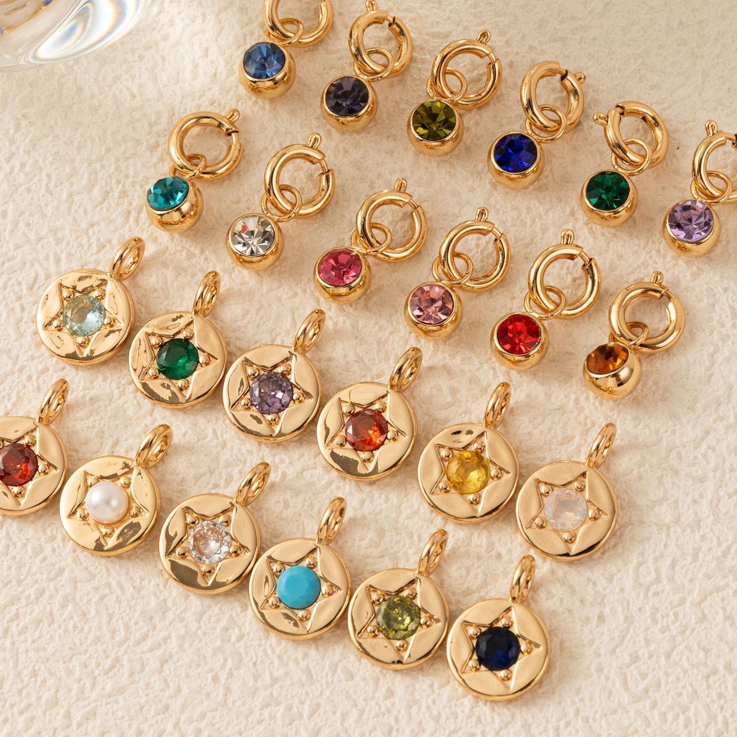 Colorful Cubic Zirconia Star Round Pendant Brass Plated Necklace Charm Bar for December Birthstone