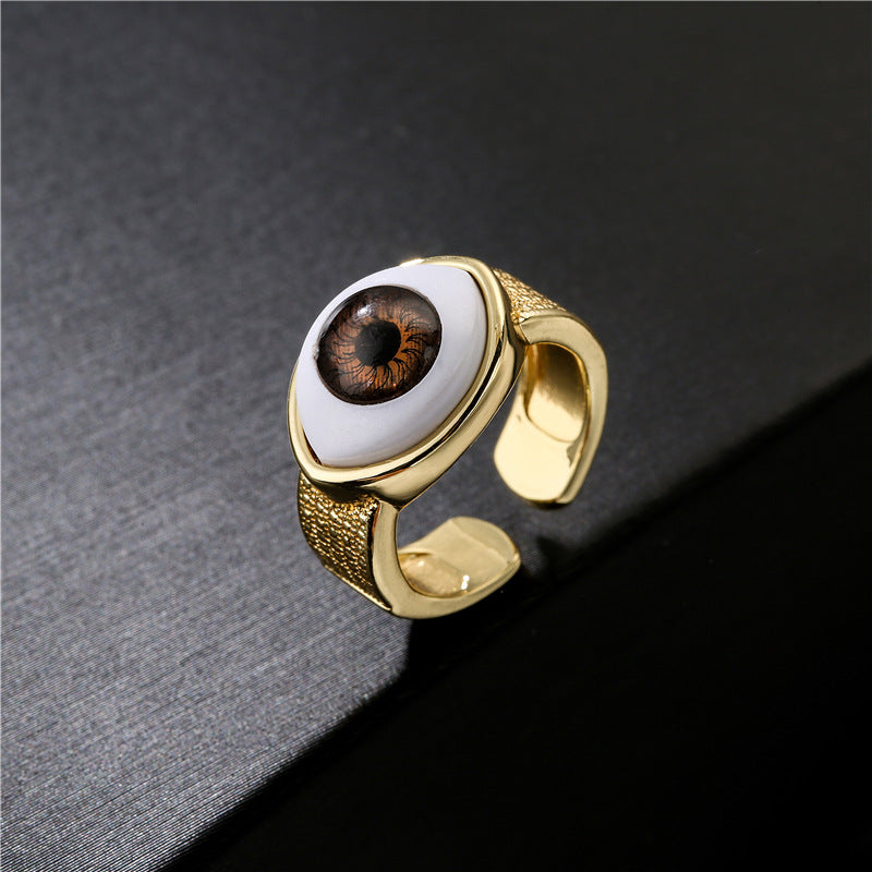 Anello Geometrico Occhio di Allah in Rame con Placcatura in Oro 18K da Donna con Fascia Aperta Regolabile