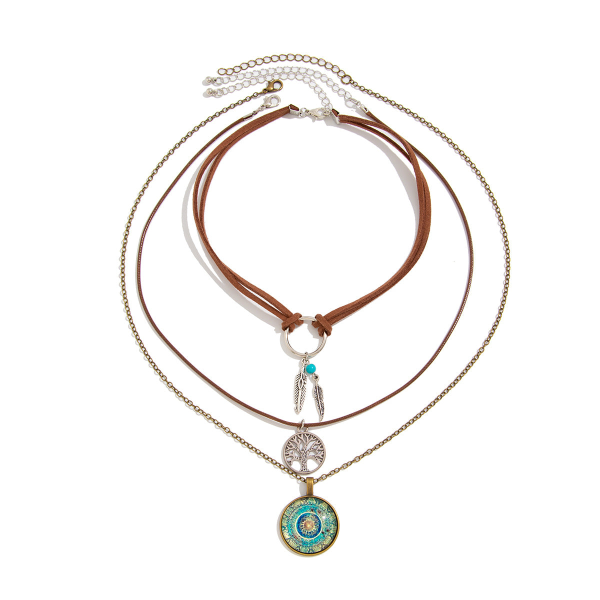 Vintage Bohemian Ethnic Star Geometric Alloy Pendant Acrylic Plated Multi-layer Necklace for Women