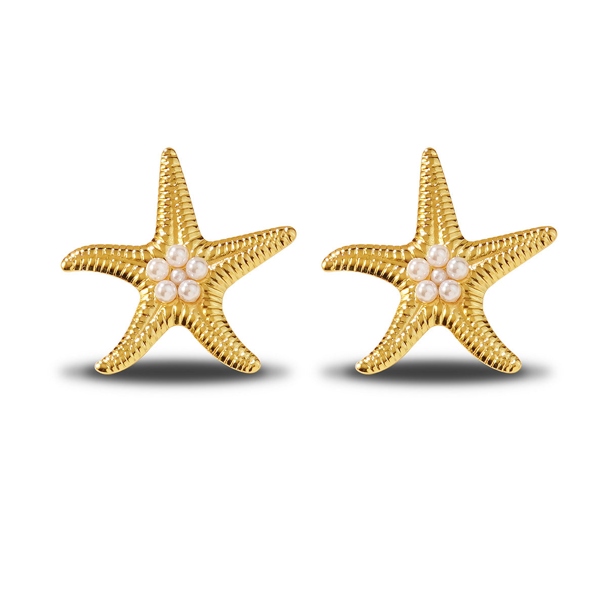 Luxury Casual Starfish Pearl Stainless Steel Stud Earrings for Women