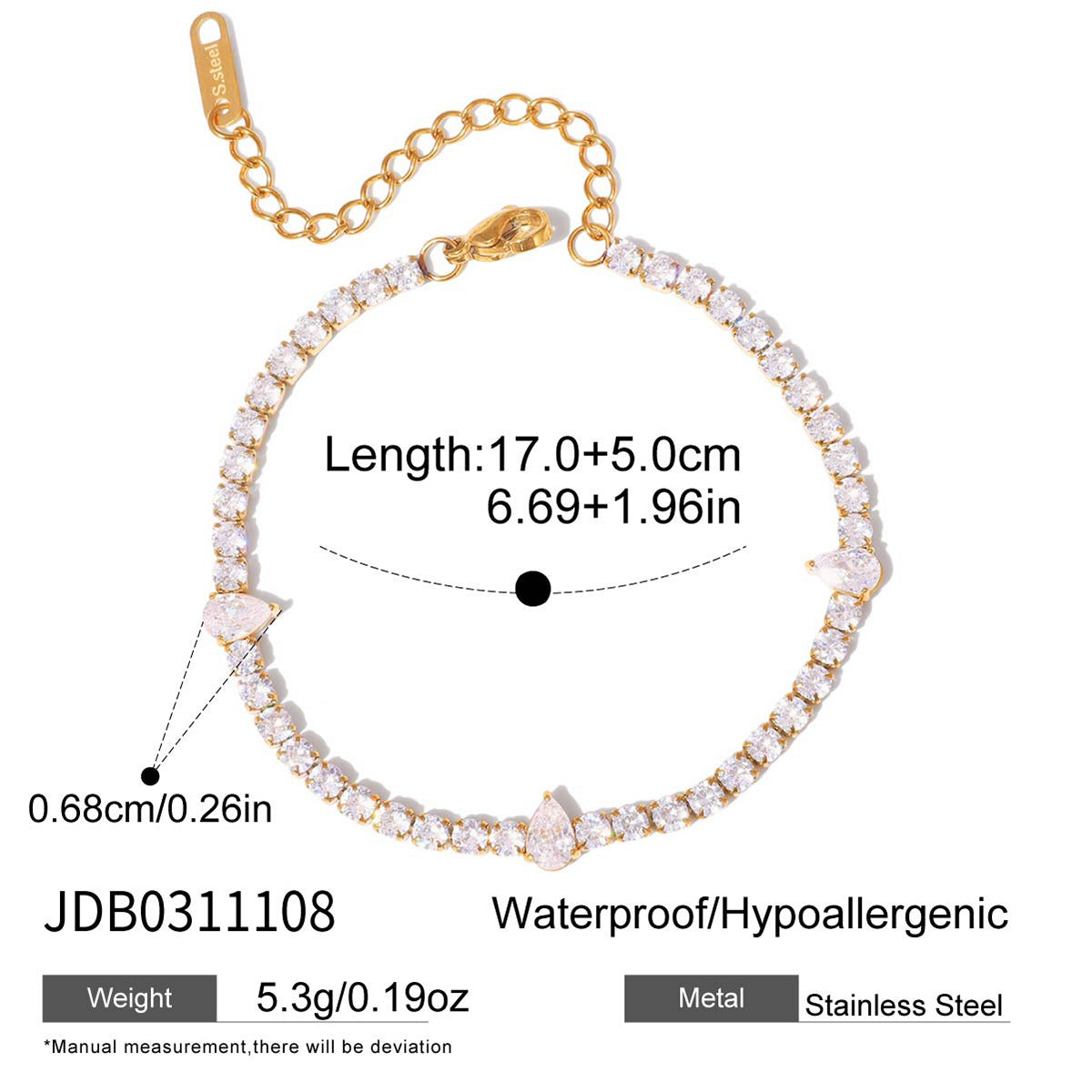 Elegant Geometric Heart Stainless Steel Plated Cubic Zirconia Bracelet for Women