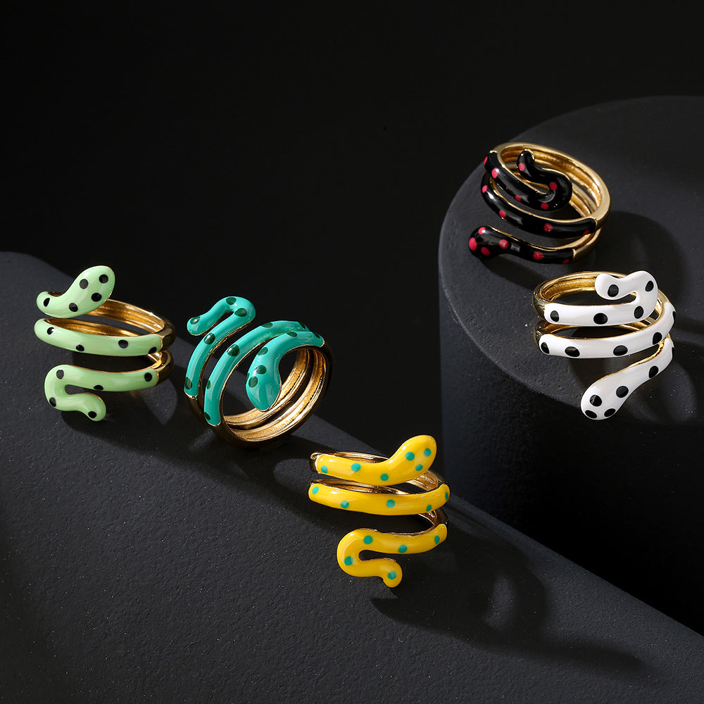 Anello geometrico da donna a forma di serpente, minimalista, in rame placcato oro 18K con smalto colorato