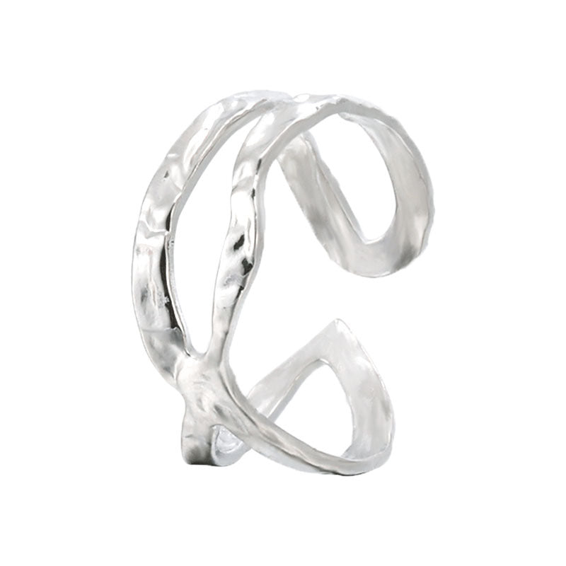 Minimalist Irregular Asymmetrical Stainless Steel Open Ring for Women Titanium Steel Band Fashion Commuter Style