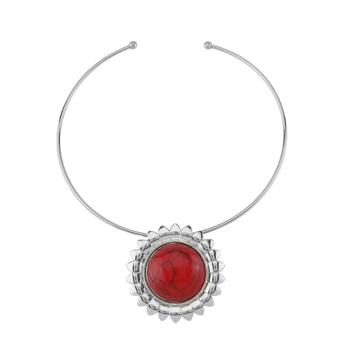 Collana vintage da donna in lega con intarsi turchesi a motivi floreali geometrici e finitura placcata oro