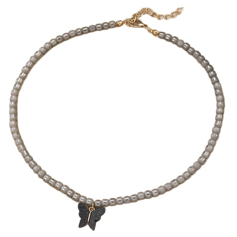 Juego de collar con colgante de lazo de mariposa minimalista para niñas, cadena de cuentas redondas de aleación, regalo de joyería para niños