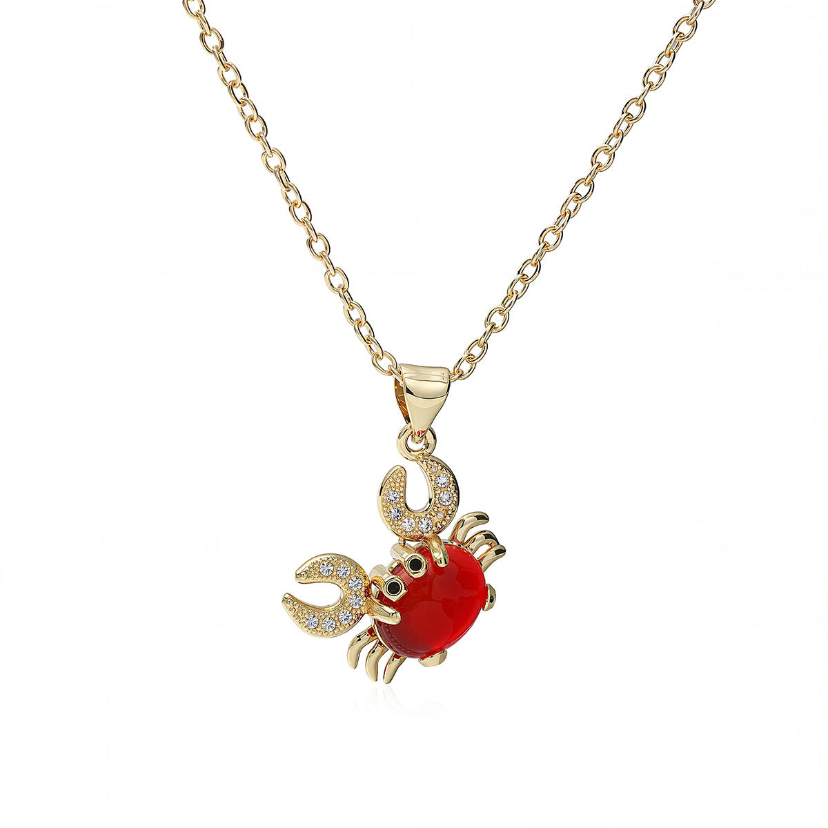 Minimalist Sweet 18K Gold Plated Brass Cubic Zirconia Crab Pendant Necklace for Women