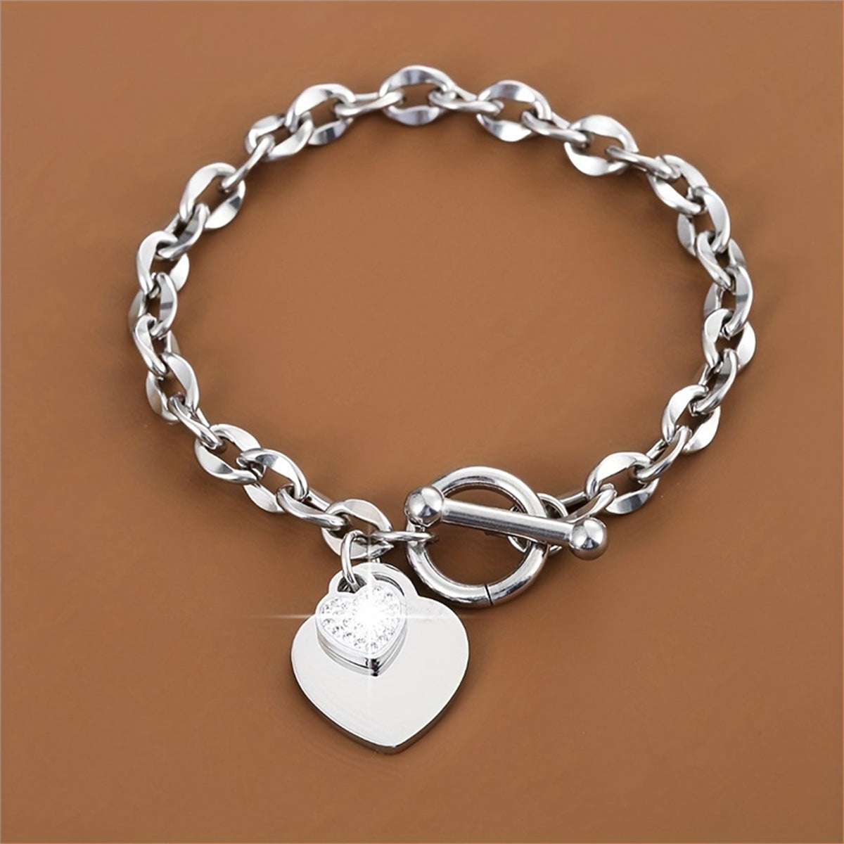 Minimalist Heart-Shaped Titanium Steel Bracelet for Women with Plated Finish and OT Clasp