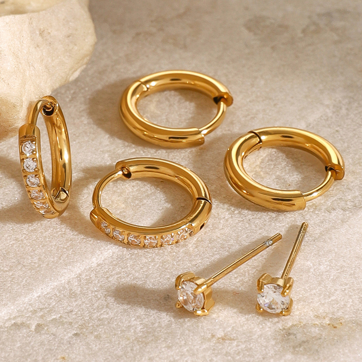 Pendientes geométricos de acero inoxidable con incrustaciones de diamantes de imitación para mujer, pendientes de moda galvanizados para la oficina y el uso diario