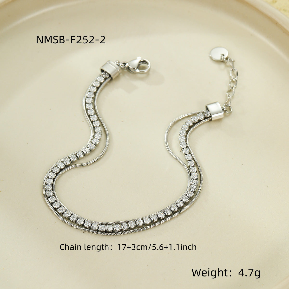 Minimalist Fashion-Forward Stainless Steel Bracelet with Zirconia Inlay and 18K Gold Plating for Women