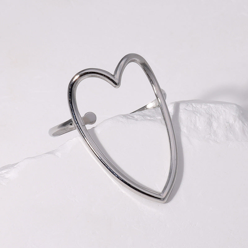 Sweet Minimalist Heart Shaped Plated Stainless Steel Adjustable Ring for Women