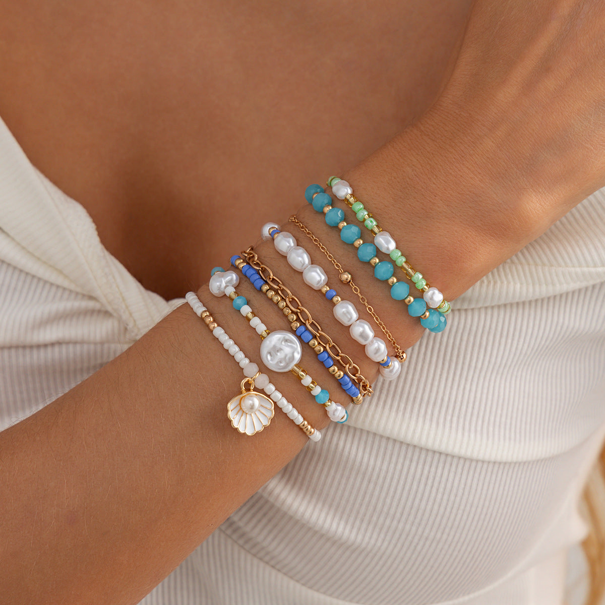 Minimalist Geometric Zinc Alloy Beaded Bracelet for Women