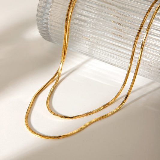 Ins Style Double Layer 18K Gold Plated Geometric Snake Chain Stainless Steel Necklace for Women