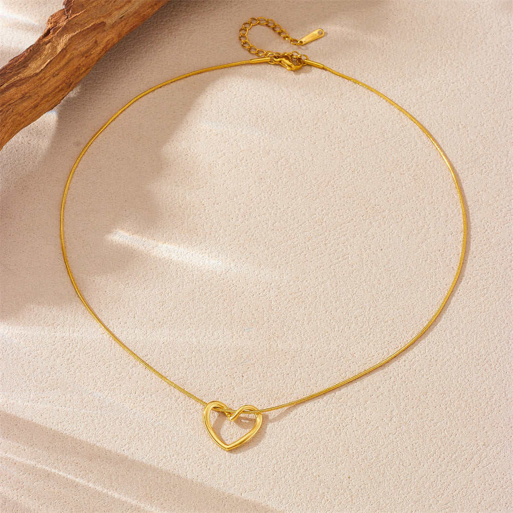 Minimalist Elegant Polished Stainless Steel Heart Pendant Necklace Snake Chain for Women