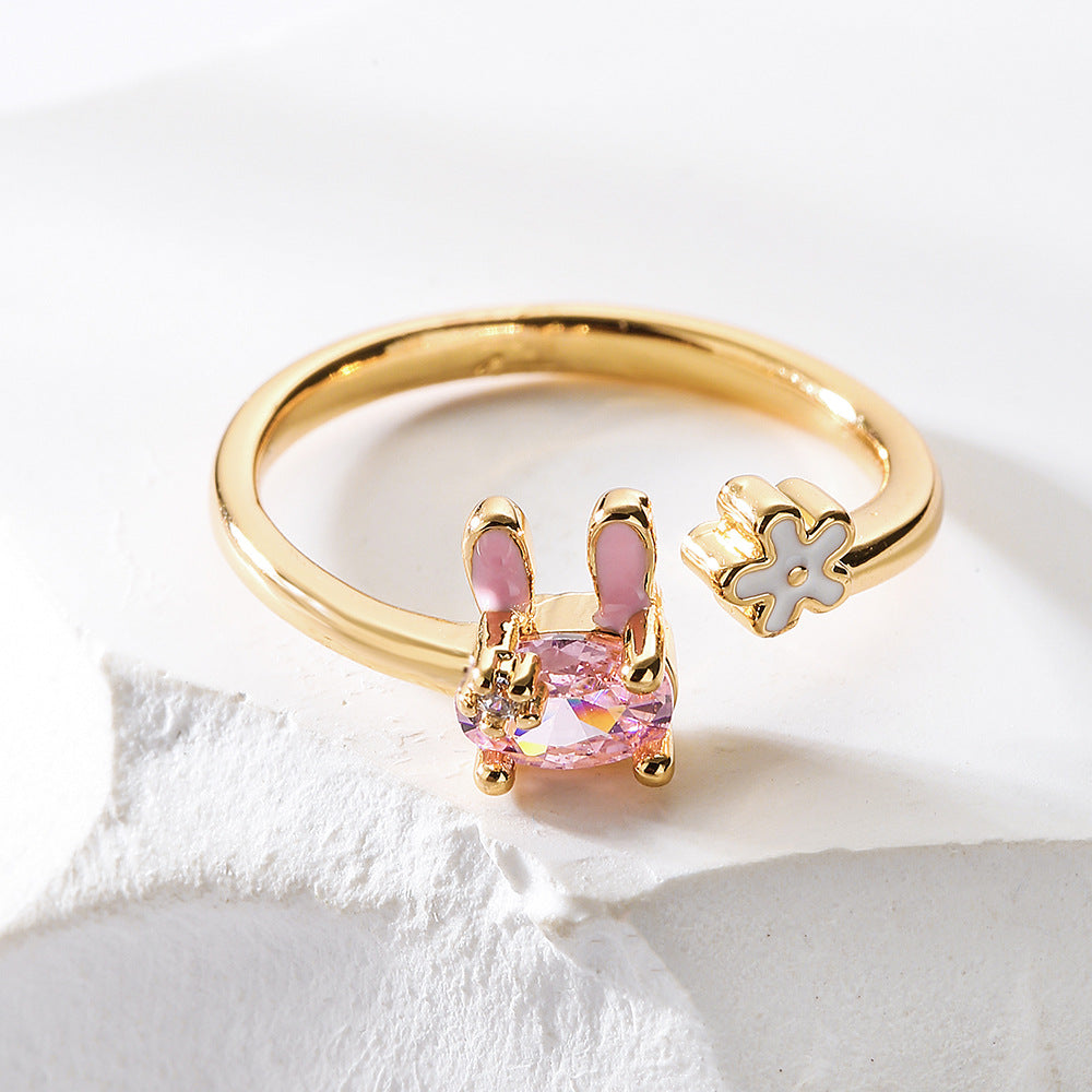 Anello a coniglio geometrico in rame placcato oro 18 carati con intarsio di zirconi per donna
