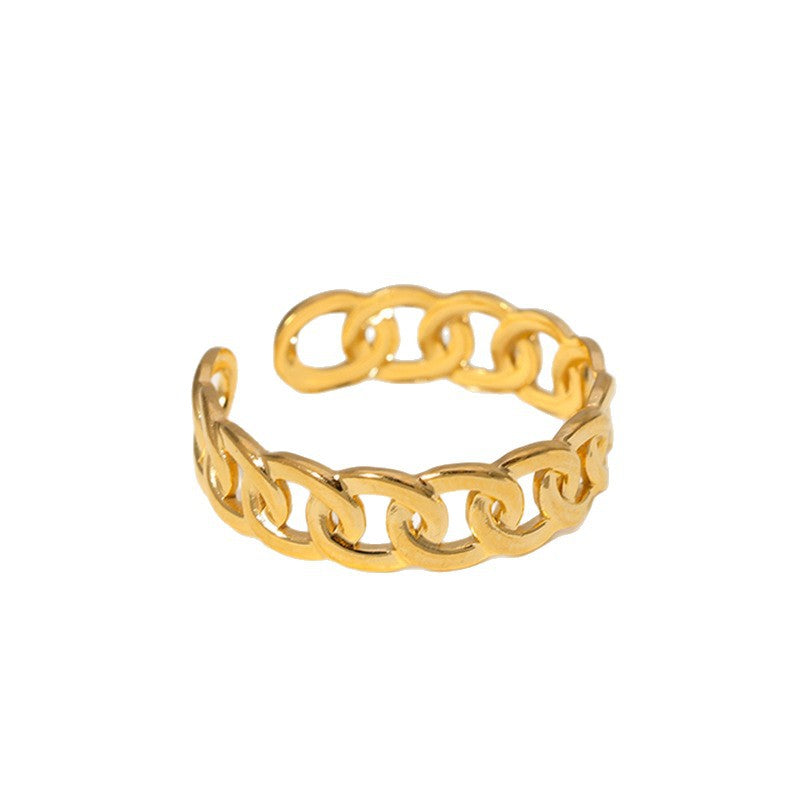 Minimalist Gold Plated Stainless Steel Chain Ring Oval Geometric Open Ring for Women