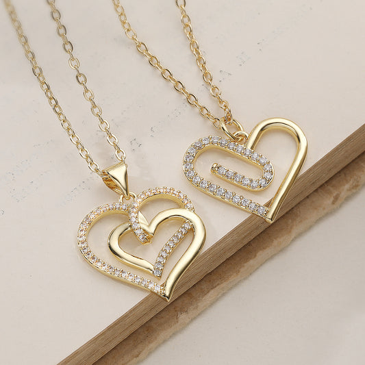 Minimalist Elegant Gold Plated Brass Heart Cubic Zirconia Pendant Necklace for Women