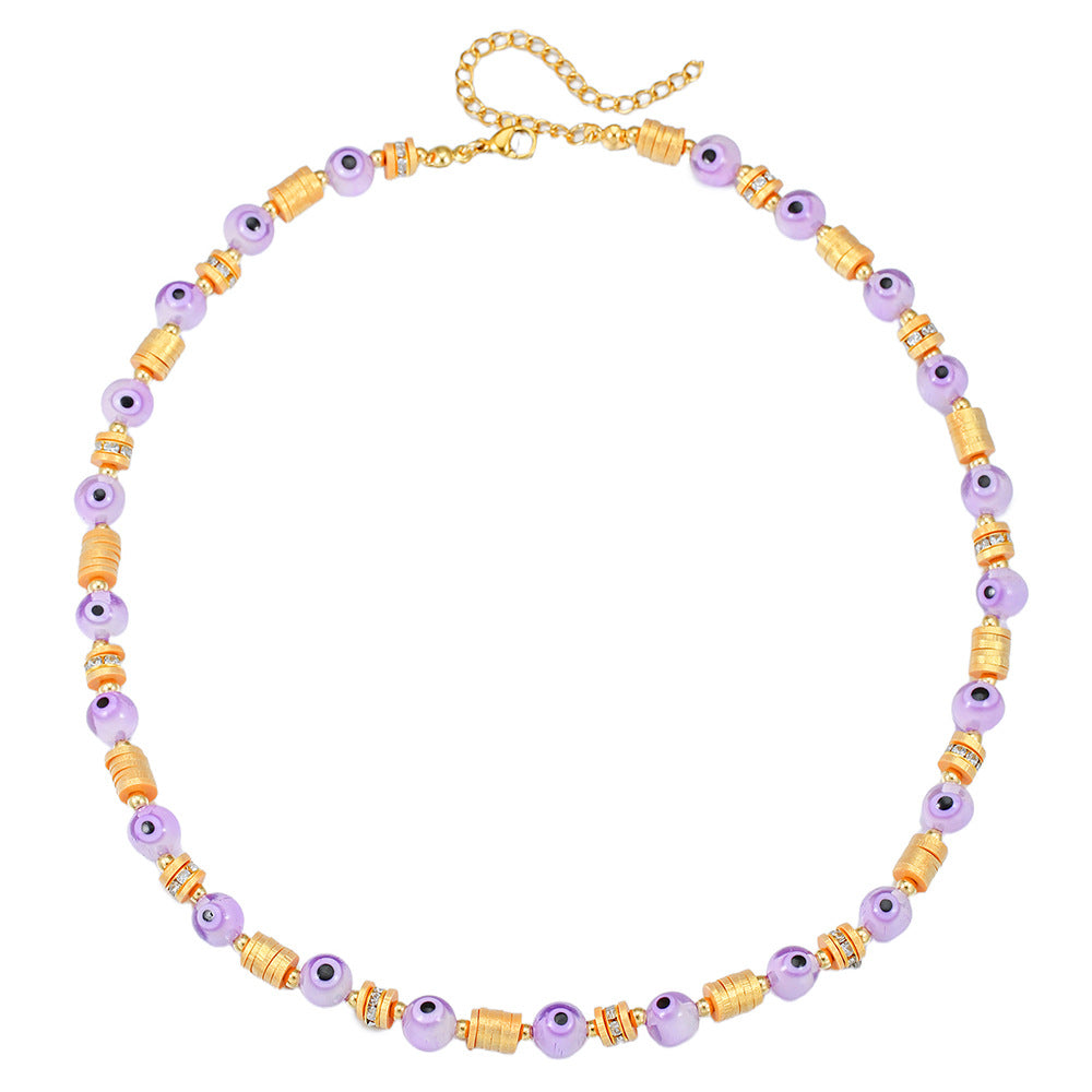 Bohemian Round Geometric Resin Evil Eye Necklace with Cubic Zirconia Cable Chain for Unisex