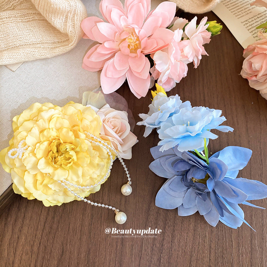 Elegante pinza de pelo de tela floral para mujer con diseño de pico de pato, accesorio para el pelo hecho a mano de estilo dulce y fresco