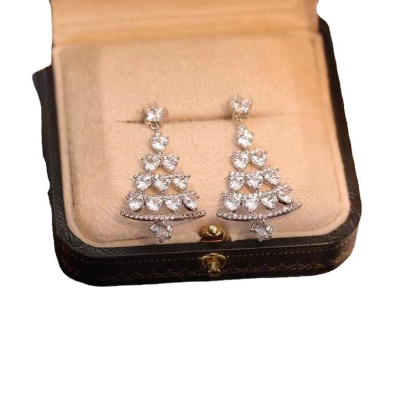Pendientes de estrella navideña para mujer con detalles de pedrería, aretes geométricos de aleación, acabado galvanizado, joyas festivas navideñas