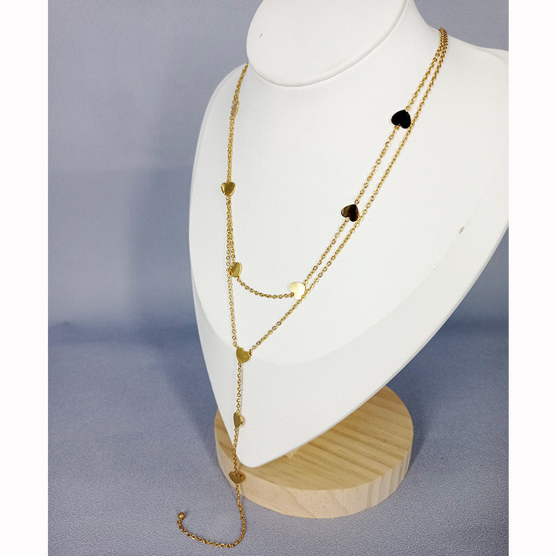 Minimalist Geometric Heart Pendant Titanium Steel Layered Long Tassel Necklace with Plated Finish