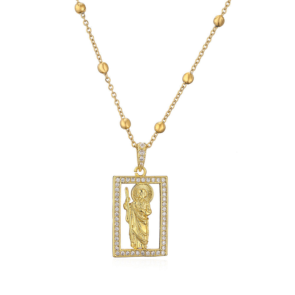 Collana con pendente geometrico da donna in rame placcato oro 18 carati e zirconia micro-pavé