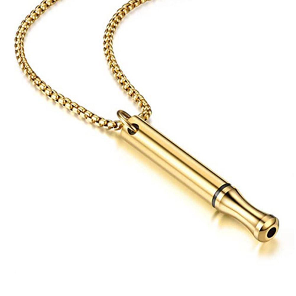 Natural Style Geometric Stainless Steel Whistle Pendant Necklace with Titanium Steel Charm and Plated Finish for Stress Relief Meditation Yoga Breathing