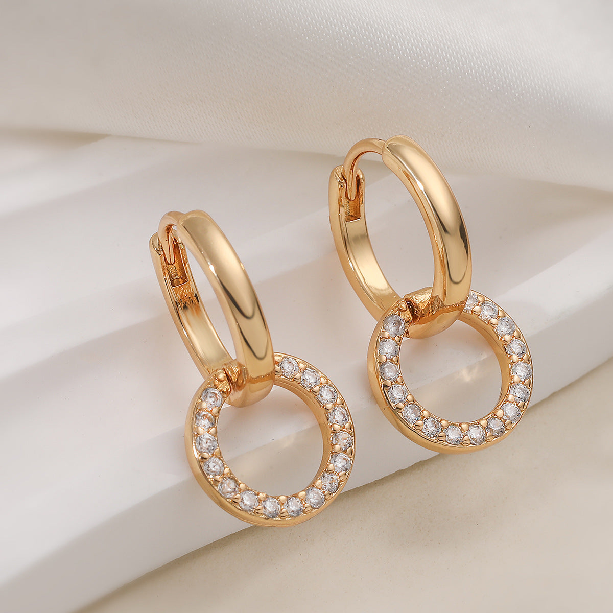 Fashion Minimalist Geometric Brass Gold Plated Cubic Zirconia Earrings for Women