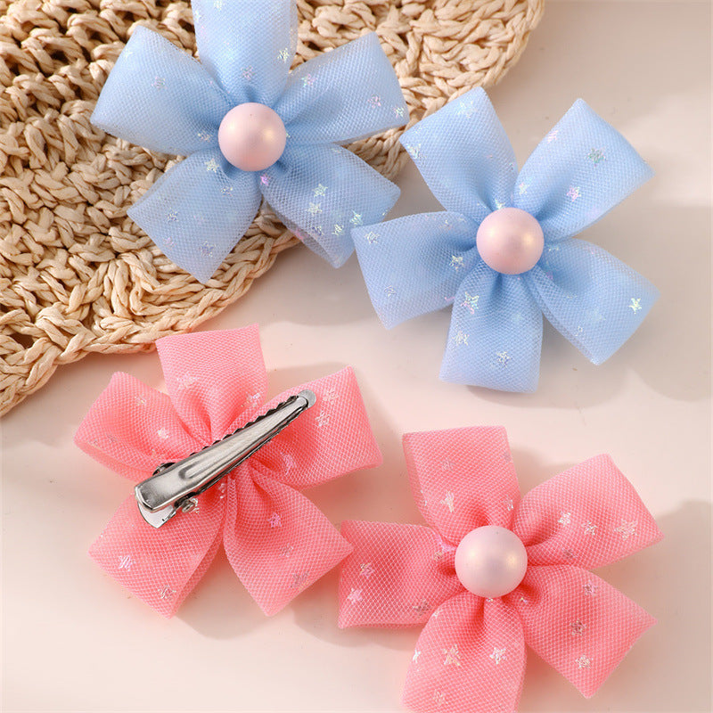 Set di fermagli e mollette per capelli a forma di fiocco per bambini in stile naturale con dettagli in rete arricciata, accessori per capelli fatti a mano in resina plastica per bambini dai 3 ai 10+ anni