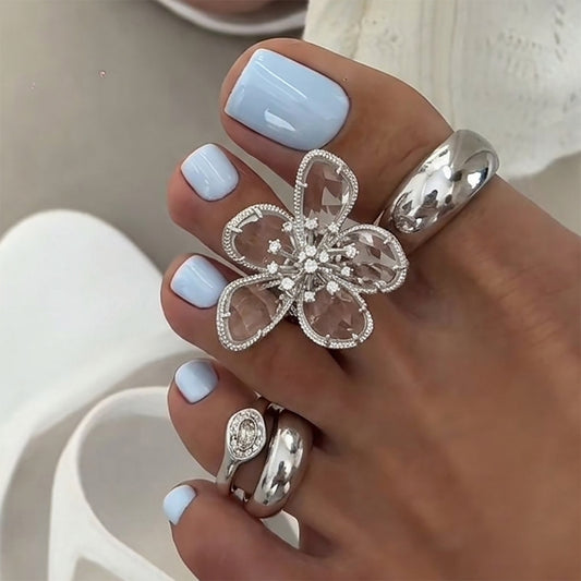 Alloy Floral Rhinestone Open Toe Ring Set for Women