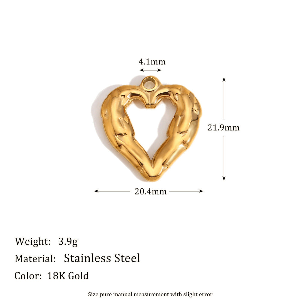 Fashionable Heart and Moon Geometric Pendant in Stainless Steel with 18K Gold Plating and Hammered Texture