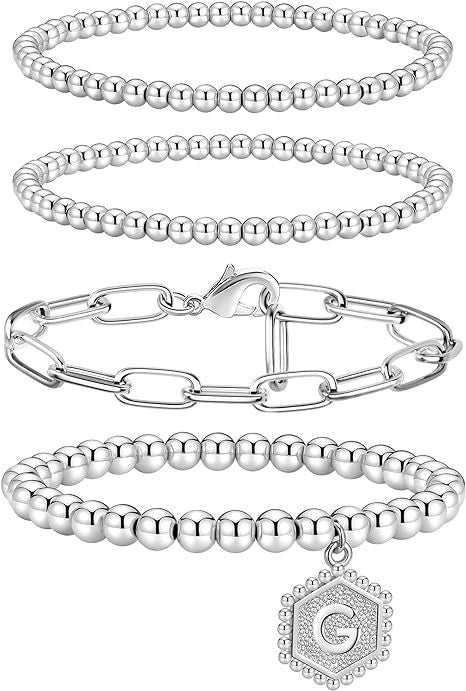 Minimalist Geometric Stainless Steel Brass Plated Paperclip Chain Bracelet Set for Women