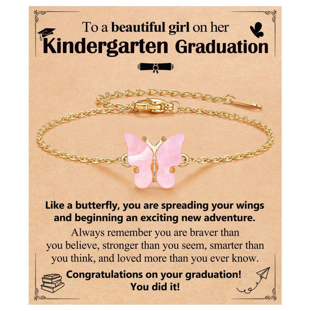 Minimalist Pink Butterfly Alloy Bracelet for Women Adjustable Gold Chain Animal Charm