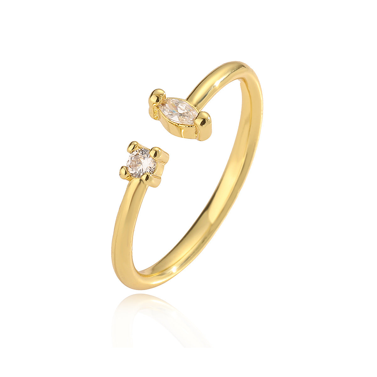 Minimalist Geometric Copper Ring with Real Gold Plating and Zircon Inlay for Women