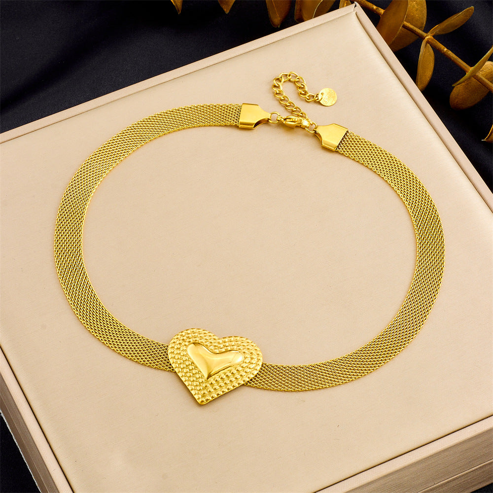 Minimalist Gold Plated Stainless Steel Heart Star Mesh Chain Necklace Set for Women