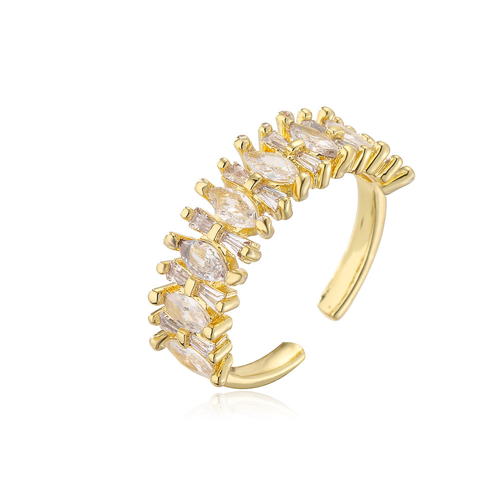 Minimalist Geometric Open Ring in Copper with Gold Plating and Micro-Paved Zirconia for Women