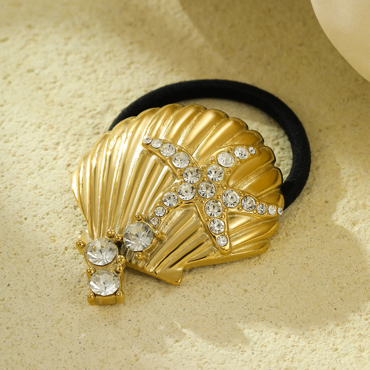 Minimalist Shell and Star-Shaped Titanium Steel Hair Ring with 18K Gold Plating for Women