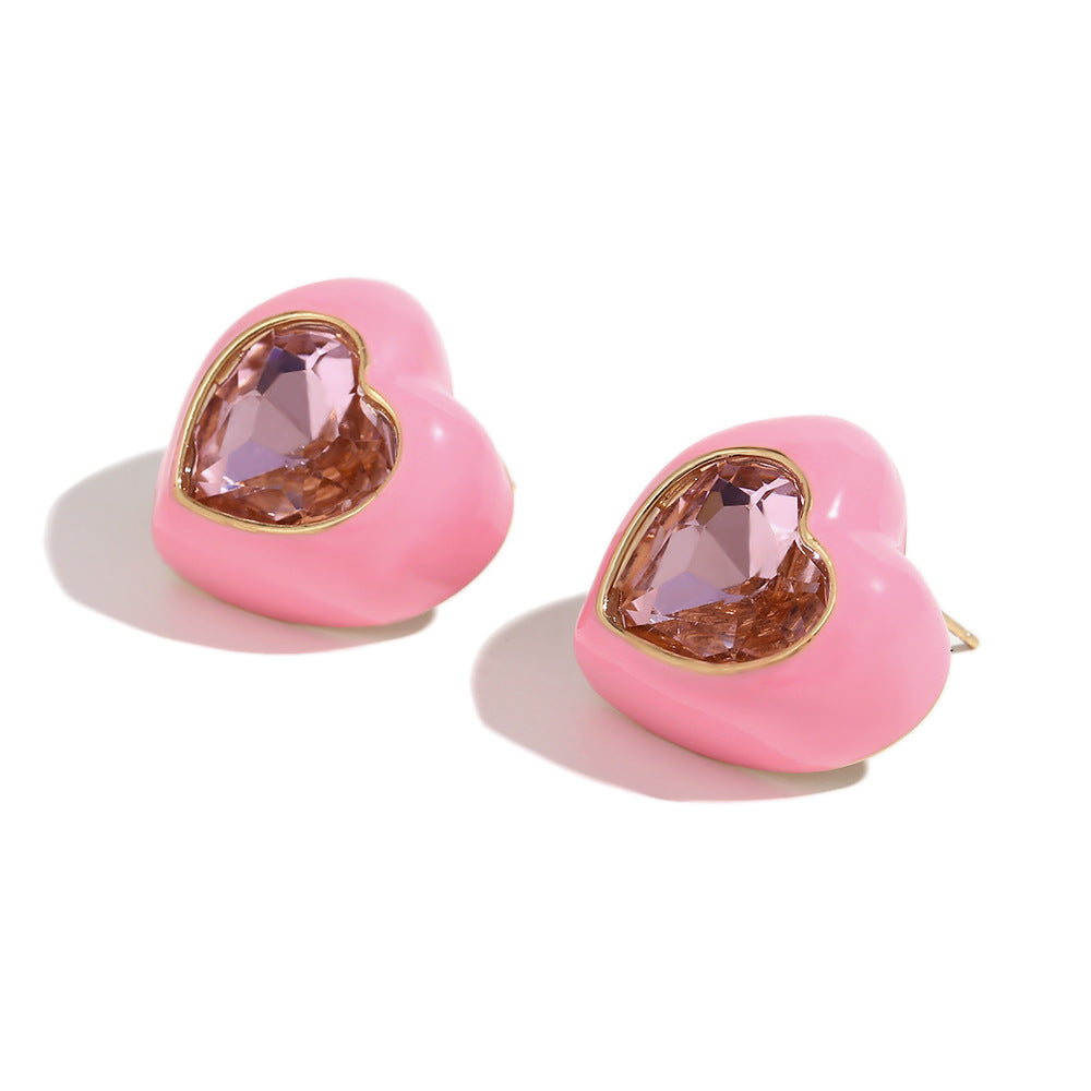 Orecchini da donna alla moda a forma di cuore in acciaio inossidabile placcati oro 18 carati e smaltati