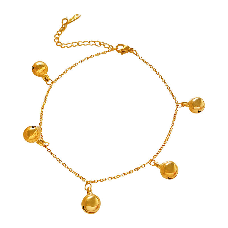 Geometric Titanium Steel Anklet with Small Bell Design for Unisex