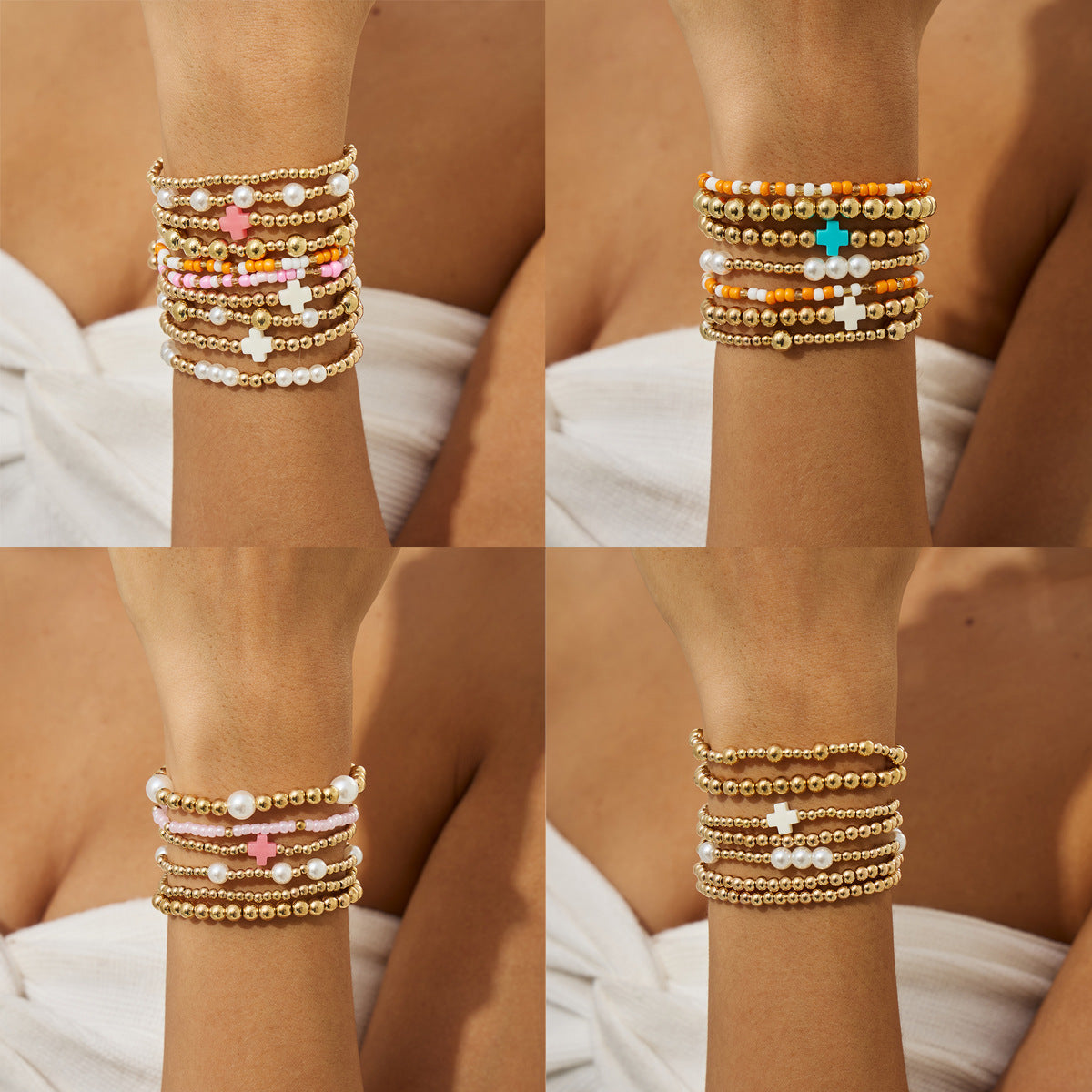 Minimalist Plated Acrylic Cross Charm Bracelet for Women